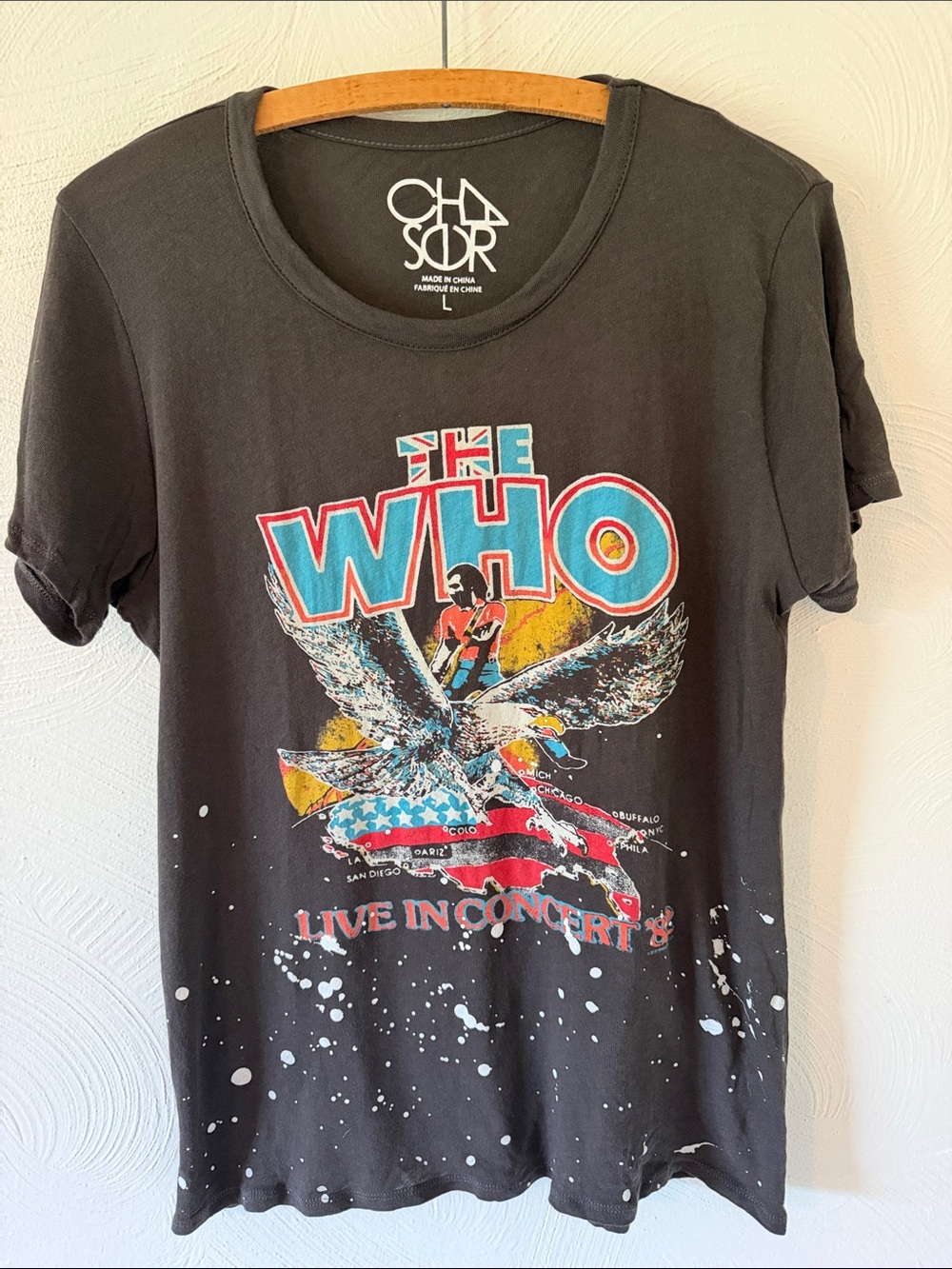 Chaser "The Who" Paint Splatter Black Graphic Band Tee. Size Large.